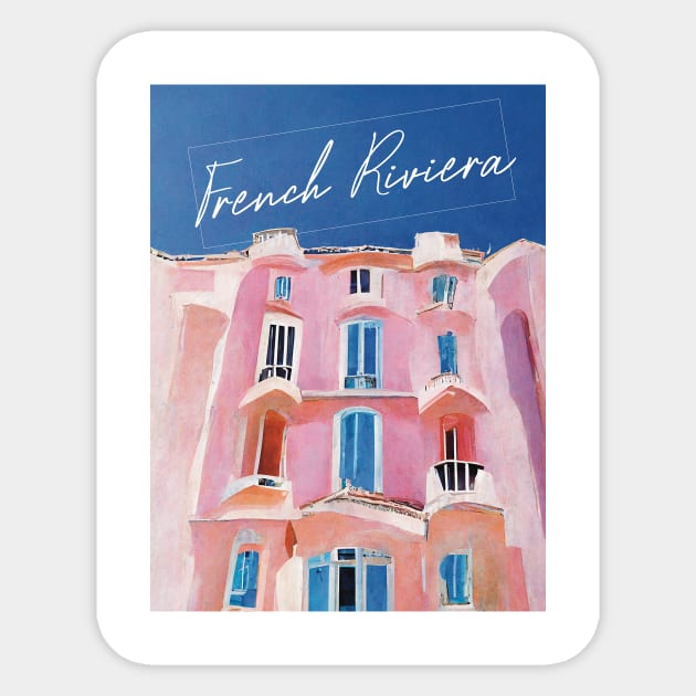 House in French Riviera Architecture Travel Poster Retro Wall Art Illustration Sticker by BetterManufaktur